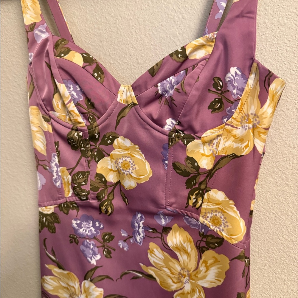 Zara Floral Purple and Yellow Midi Dress
